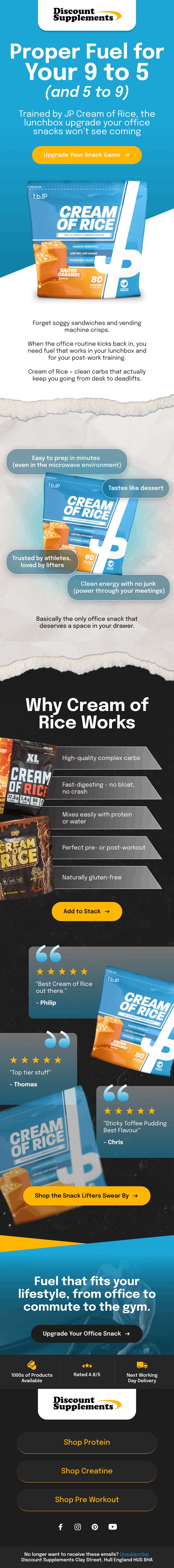 Education-led product email for JP Cream of Rice