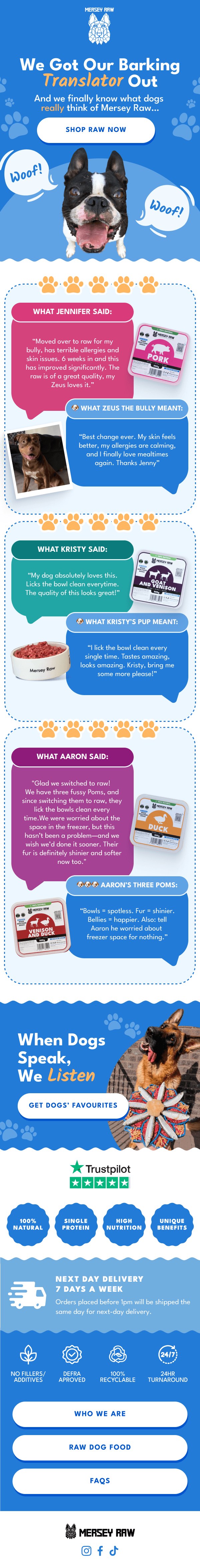 Mersey Raw customer reviews email design
